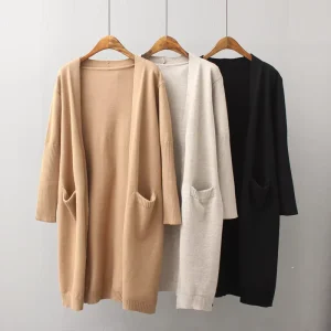 Cardigan Sweater Long Sleeve Ladies Cardigan Women Solid Knitted Casual Wear Women’s Plus Size Standard 2 Piece