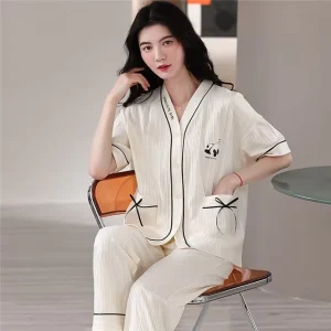 Cardigan Woman Pajamas Set Ladies Knit Pajama Cotton Plus Size Women’s Sleepwear
