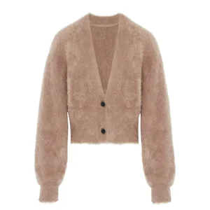 Cardigan Women’s Sweater Hairy Knitted Sweater Long Sleeve Furry Sweater