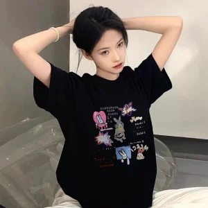 Cartoon Rabbit Printed Short-sleeved T-shirt for Women in Summer New Style Niche Design Custom T-shirt Cotton