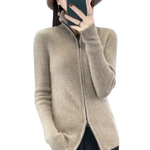 Cashmere Knitted Cardigan Women’s 100 Pure Cashmere Autumn and Winter Zipper Sweater Coat