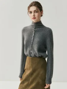 Cashmere Sweater For Women Wool Winter Rolled Edge Cardigan Comfortable Soft Versatile Single Row Multi Button