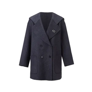 Cashmere Wool Blend Women’s Mid Length Overcoat Oversized Lapel Double Breasted Reversible Eco Friendly Premium Warm
