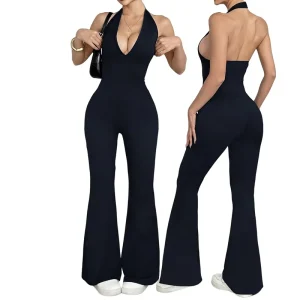 Casual Bodysuits Backless Tight fitting Rompers Women’s Jumpsuit Summer One piece Outfit Sports Yoga Flared Pants Jumpsuit
