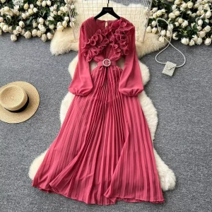 Casual Dress Long Sleeved Three-dimensional Ruffle Edge Long Skirt Elegant Fashionable Women’s Wear Dresses Women