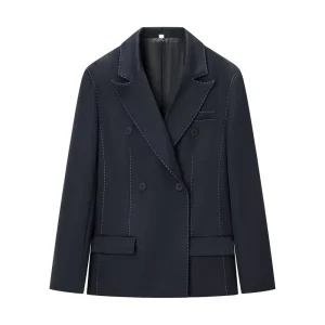 Casual Fashion Women’s New Commuting Style Versatile Loose Double Breasted Quilted Long Sleeve Blazer 3032