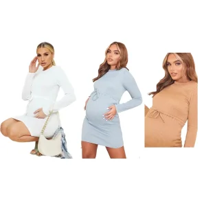 Casual Knitted Pregnant Clothes Wrap Knot Side Bodycon Women Maternity Dresses