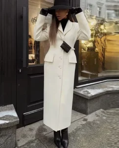 Casual Ladies Autumn Winter Elegant Jacket Lapel Long Coat