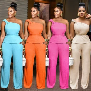 Casual Loose Romper Solid Color Wide Leg Sleeveless Jumpsuits Two Piece Top and Pant Sets