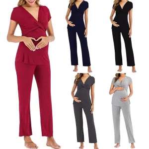 Casual Maternity Loose Style Short Sleeve Sleepwear Women Pregnant Modal Pajamas for Breastfeeding Pregnancy