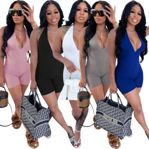 Casual Romper for Women Summer Short Jumpsuit Shorts Women Ladies Workout Jumpsuits and Bodysuit Backless Halter Romper
