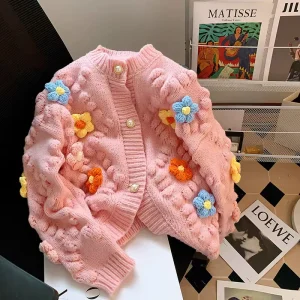Casual Round Neck Women’s Thick Cardigan Sweater Pullover Sweater Women’s Style Knitted Women’s Cardigan Sweater