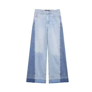 Casual Stitching High Waist Wide Leg Contrast Color Wide Leg Jeans Spring Women’s Trousers