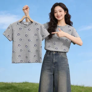 Casual Style Short Sleeved T-Shirt Women’s Loose Round Neck Printed High-End Top