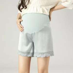 Casual Summer High Waist Maternity Shorts Lace Thin Loose Outerwear Belly Support Fashionable Safety Clothing for Pregnant Women