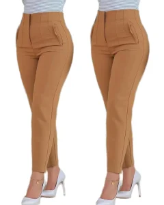 Casual Women’s Pencil Pants Solid Color Korean Style Breathable Zipper Fly High Waist Petite Leg Cut for Spring Autumn