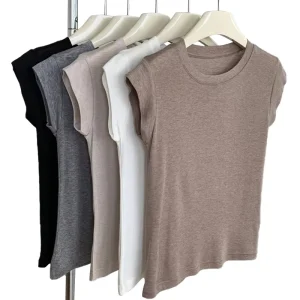 Casual Women’s Sleeveless T Shirt Vest 100% Cotton Slim Fit Tee Shirt Flying Sleeve Tank Top for Women