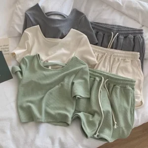 Casual Women’s T shirt and Shorts Set Slim fit Ladies’ Suit Trendy Women’s Top and Shorts Set