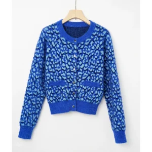 Casual Women’s Wool Containing Crewneck Long Sleeve Cardigan Sweater with Button Decoration Winter and Autumn Spot Color