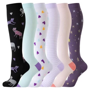Cat Theme Knee High Compression Socks for Women Cute Printed Long Stockings Soft Stretch Knit Comfort Top OEM Bulk Custom