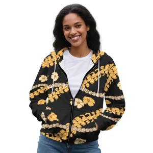 Causal Polynesian Hawaiian Flower Printed Women’s Pullover Hoodies Sports Soft Custom Full Zipper Hooded Sweatshirts with Pocket