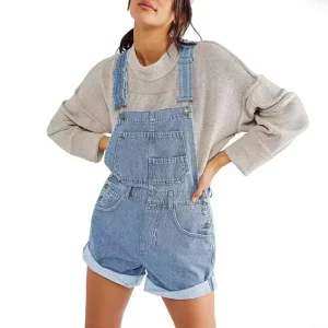 Channel 5 Colors Women’s Casual Adjusted Strap Shortalls Denim Bib Dungaree Overall Shorts With Pockets