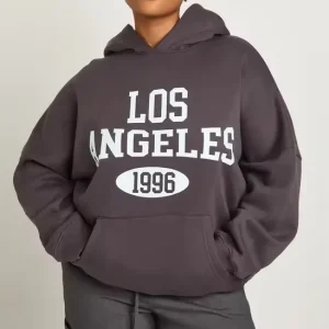 Charcoal Grey Oversized Hoodie Women’s Drop Shoulder City Graphic Print Sweatshirt Heavyweight Fleece Baggy Streetwear