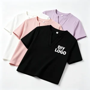 Chic Look Sweat Absorbent Easy Care Washable Shopping Outing Stretchable Women’s Polyester V Neck Slim Fit Solid T Shirt