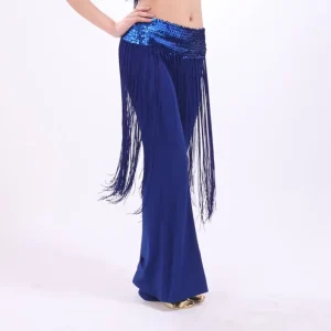 Chic Stage Performance Tassel Belly Dance Waist Scarf With Sequined Elastic Band Mid Length