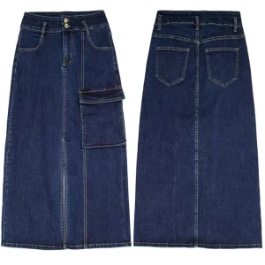 China Factory Women’s Elegant Long Denim Skirt Customized Vintage Fashion for Spring Summer Autumn Winter
