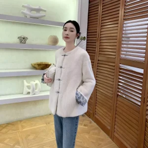 Chinese Style Velvet Mink Fur Women’s Whole Coat Imitation Mink Fur Short Loose Neck Winter Polka Dot Anti-Wrinkle