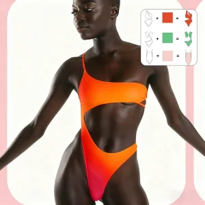 Chlorine Resistant Spandex Polyester One Piece Swimsuit with Handmade Print Design 4 Way Stretch Women’s Swimwear