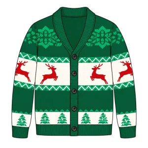 Christmas Custom Men’s Winter Cardigan Sweater V Neck Single Button Print Knit Anti-Pilling Breathable Anti Wrinkle Long