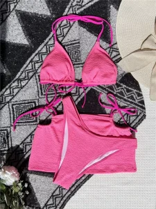 Cikini Summer 3 Piece Open Women’s High-Waisted Halter Sexy Beach Bikini Swimwear Quick Dry Spandex Polyester
