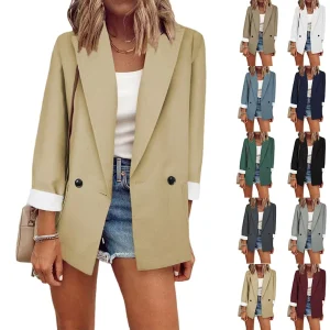 Classic Basic Women’s Blazer Long Sleeve Casual Work Office Notched Collar Single Button Closure Solid Pattern Polyester Rayon
