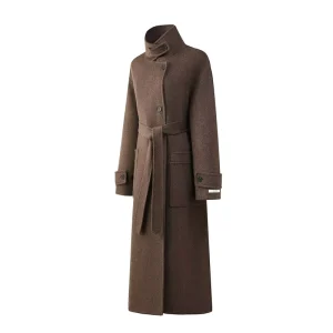 Classic Beige Women’s Double Breasted Button Trench Coat Breathable Woolen Fabric Long Length Wool Filling Autumn Style