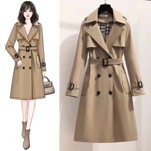 Classic Women Long Coat Luxury Ladies British Trend Women’s Windbreaker Jacket Autumn Trench Coat Women