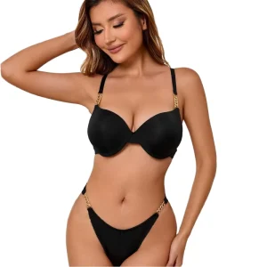 Classic Women’s Everyday Push Up Lingerie Set Sexy Bra with Embroidery Plain Dyed Low Rise Underwire Support
