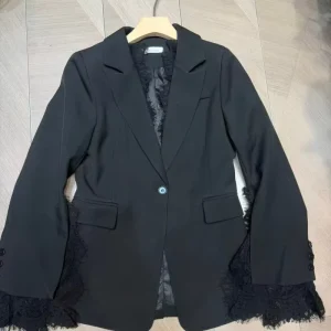 Classic Women’s Knitted Solid Anti Wrinkle Blazer Lapel Single breasted Base Silhouette Key Lace Women’s Body Suits