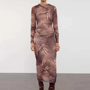 Clothing Customize Design Womens Sexy One Piece Long Sleeve Printed Loose Natural Waist Chiffon Drop Shoulder Party