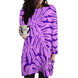 Clothing Manufacturers Custom Pacific Island Wear Dresses Women Lady Elegant O Neck Long Sleeve Shirt Dress Polynesian Clothing