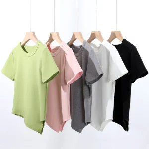 Clothing Manufacturers Custom Short Irregularly 100%cotton 200 Grams Short Sleeves Solid Color Minimalist Loose Casual T-shirt