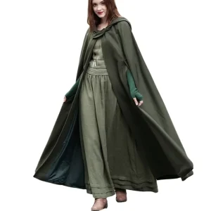 Coldker Winter Long Cape Women Warm Robe Wool Hooded Cloak Jacket Windproof Poncho Coat Costume
