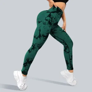 Color Block Printed High Waist Elastic Sports Yoga Pants Tummy Control Hip Lift Workout Tights for Woman