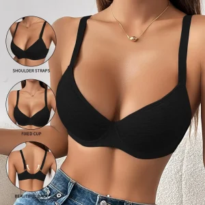 Comfort Breathable Women’s Intimates Bra Push Up Sport Bra with Adjustable Straps 3/4 Cup Black White Gray Pink Colors Brassier