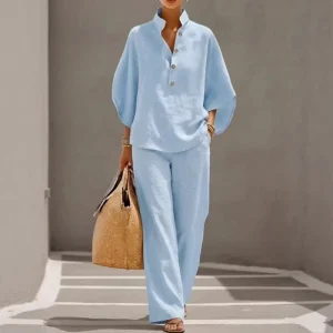 Comfortable Casual Women’s Outfit Plus Size Long Sleeve Shirt and Pant 2 Piece Set