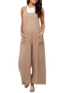 Comfortable Maternity Clothing Wide Leg Loose Pregnant Women Jumpsuits with Pockets Convenient Outfits