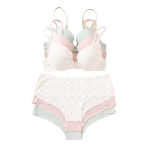Comfortable Plus Size Spandex Nylon Full Cup Underwire Sexy Thongs Underwear 3 Pack Bow Rose Print Design Multicolor Women’s