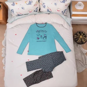 Comfortable Plus Size Women’s Embroidered Jersey Thermal Loungewear Sleepwear for Ladies