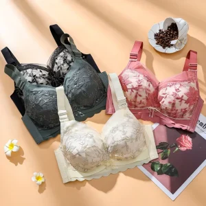 Comfortable Push Up Anti Sagging Sexy Contrast Color Lace Bra Wire Free Big Breast Bras Women’s Bra